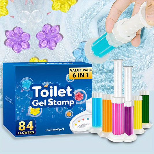 6Packs Toilet Gel Stamps, 84 Floral Designs for Fresh Scent | Durable Plastic Toilet Fresheners with Vibrant Colors, Bathroom Odor Eliminator|Vibrant Toilet Gel|Plastic Construction, Toilet Decor