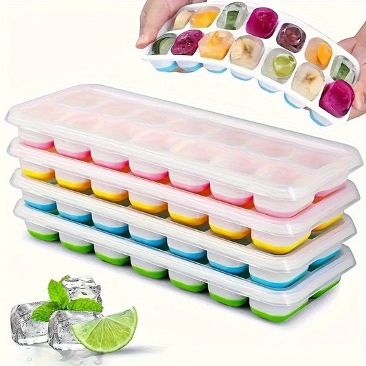 4pcs Silicone Ice Cube Mold Set - Stackable, Covered, Multifunctional for Cocktails & Whiskey, Essential Kitchen Utensils