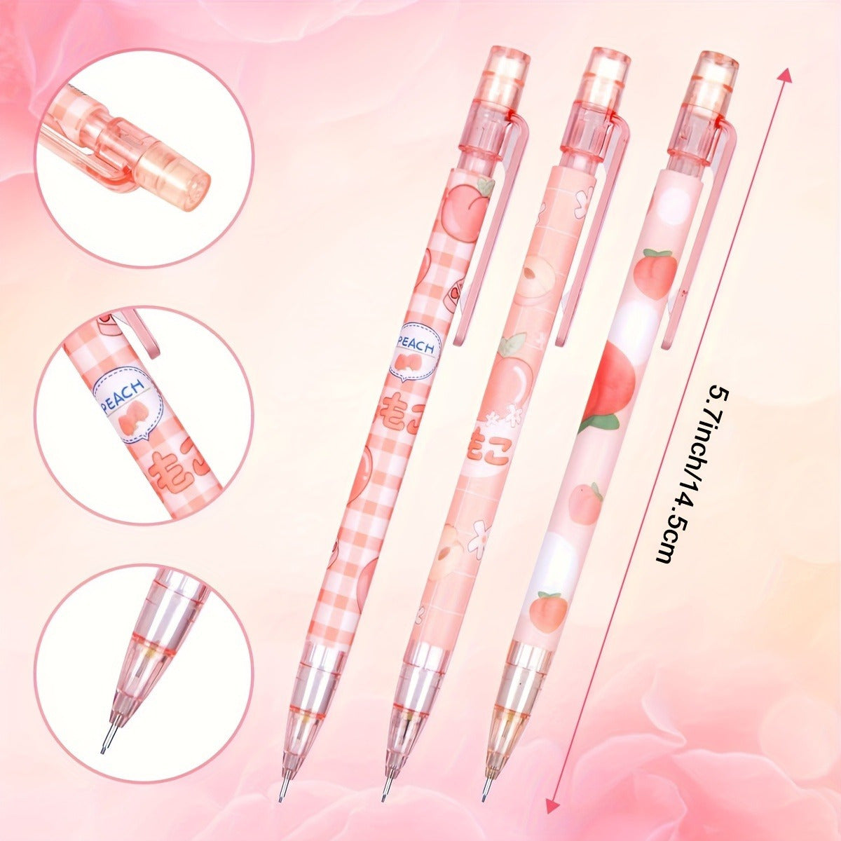 4-Pack Kawaii Mechanical Pencil Set - Cute Dinosaur & Heart Designs for School and Office Supplies - 0.5mm Automatic Pencils with HB Lead Refills, Non-Battery Operated, Durable Plastic Construction, Ideal for Everyday Writing