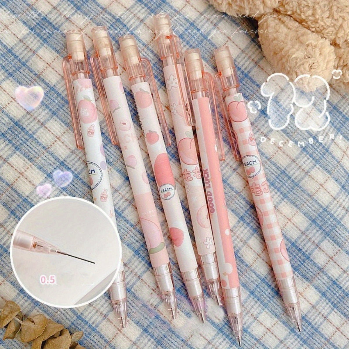 4-Pack Kawaii Mechanical Pencil Set - Cute Dinosaur & Heart Designs for School and Office Supplies - 0.5mm Automatic Pencils with HB Lead Refills, Non-Battery Operated, Durable Plastic Construction, Ideal for Everyday Writing