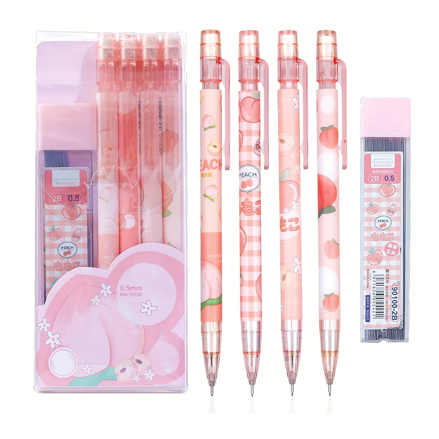 4-Pack Kawaii Mechanical Pencil Set - Cute Dinosaur & Heart Designs for School and Office Supplies - 0.5mm Automatic Pencils with HB Lead Refills, Non-Battery Operated, Durable Plastic Construction, Ideal for Everyday Writing