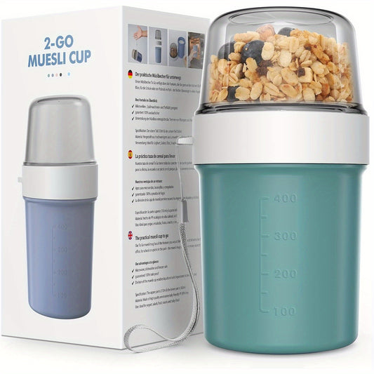 Breakfast Cereal Cup, 2-in-1 Takeaway Yogurt Jar, Back to School Lunch Box, Yogurt Cup, Leakproof Overnight Oatmeal Jar Breakfast Storage Container Suitable for School Class Office Travel Picnic - 560ml+310ml