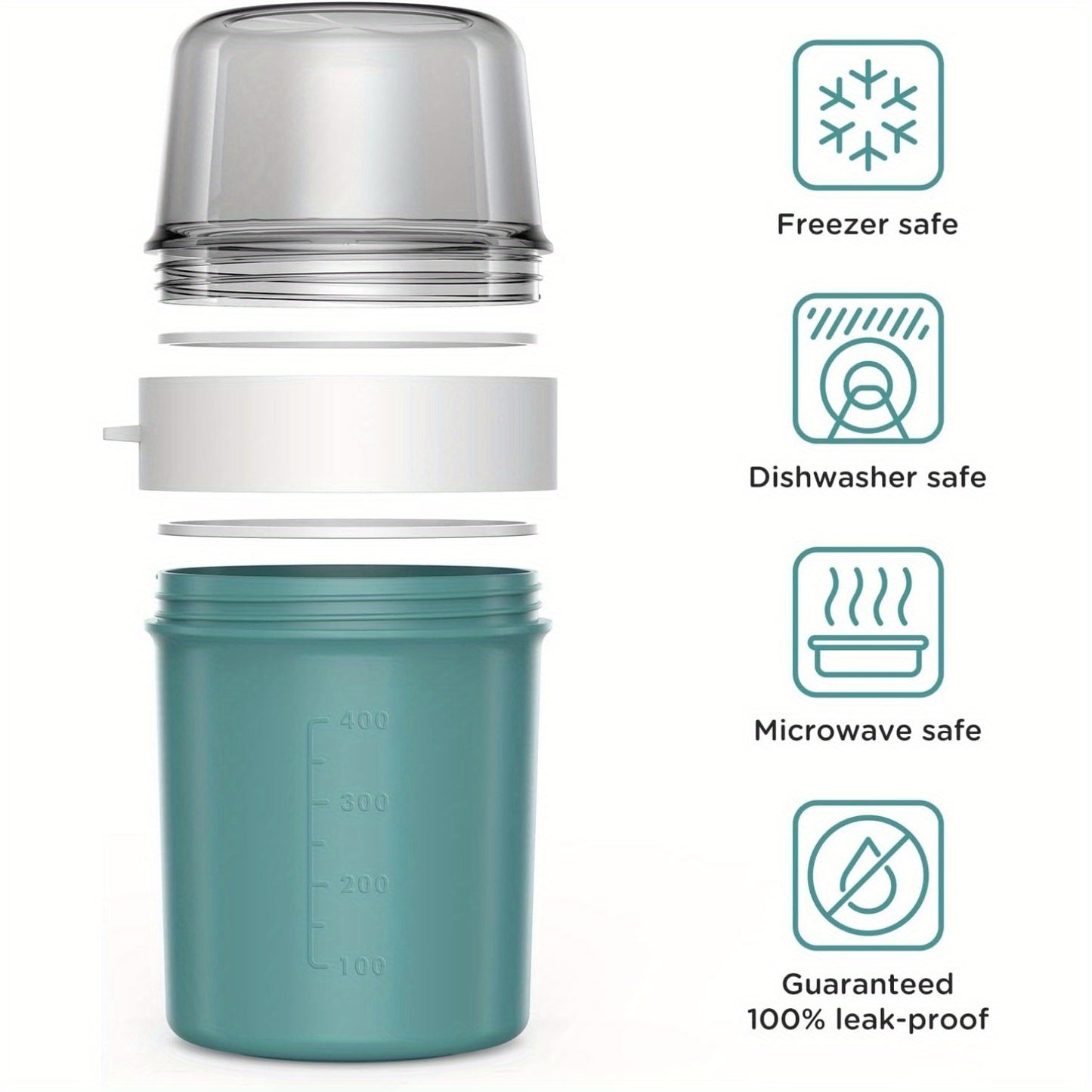 Breakfast Cereal Cup, 2-in-1 Takeaway Yogurt Jar, Back to School Lunch Box, Yogurt Cup, Leakproof Overnight Oatmeal Jar Breakfast Storage Container Suitable for School Class Office Travel Picnic - 560ml+310ml