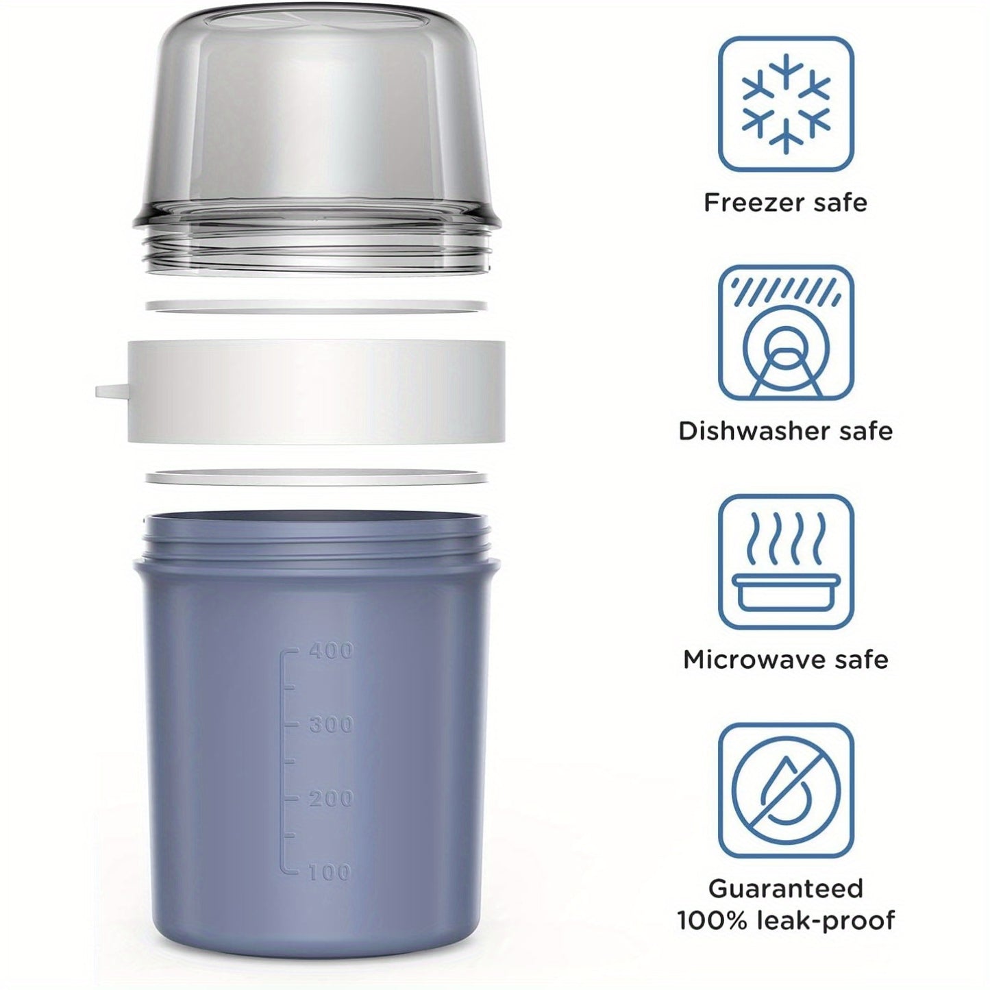 Breakfast Cereal Cup, 2-in-1 Takeaway Yogurt Jar, Back to School Lunch Box, Yogurt Cup, Leakproof Overnight Oatmeal Jar Breakfast Storage Container Suitable for School Class Office Travel Picnic - 560ml+310ml
