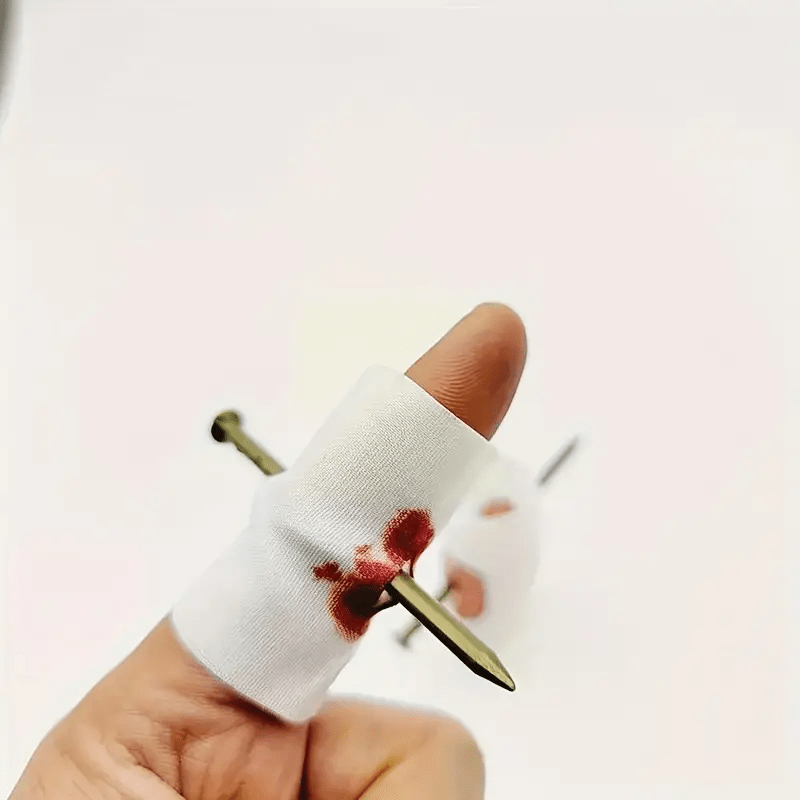 [Halloween Prank] 2-Pack Fake Blood Nail Through Finger Prank | Magic Trick Bandages for Party Gags, Jokes, and Halloween Fun, Suitable for Ages 14+