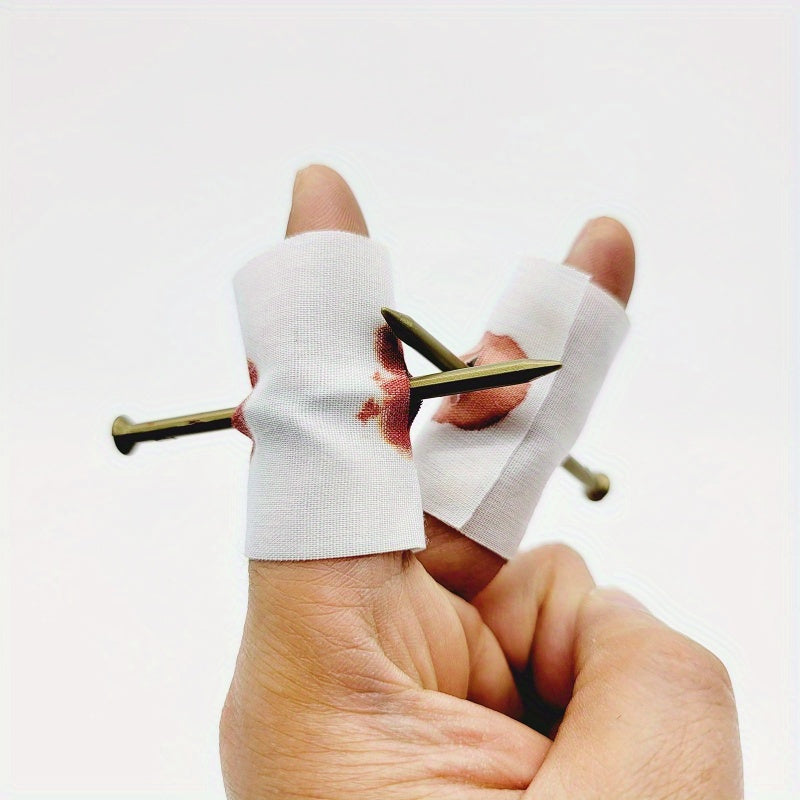 [Halloween Prank] 2-Pack Fake Blood Nail Through Finger Prank | Magic Trick Bandages for Party Gags, Jokes, and Halloween Fun, Suitable for Ages 14+