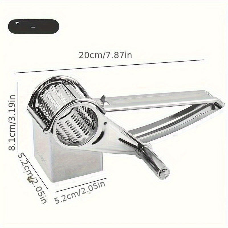 Premium Stainless Steel Cheese Grater - Manual Rotary Shredder with Interchangeable Blades, Durable Metal Kitchen Tool.