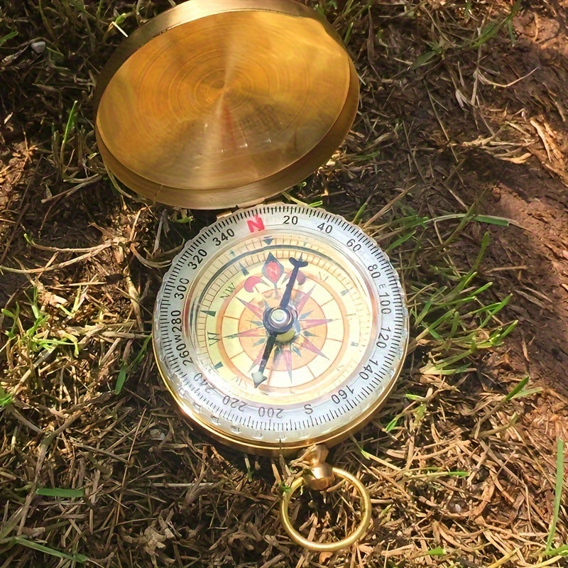 1pc Premium Copper Survival Compass - High-Accuracy Navigation, Glow-in-the-Dark Visibility, Water-Resistant, Durable Construction - Essential Tool for Camping, Hiking, Backpacking, Outdoor Adventures at Night