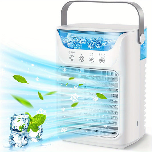 Portable Air Conditioner Fan with 3 Speeds, 2 Mist Levels, 2-6H Timer, 7 LED Lights