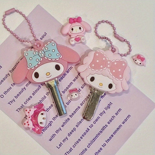 [Sanrio Kawaii Key Caps] Sanrio Key Protective Caps Set, Kawaii Silicone Key Cover, My Melody Hello Kitty Cinnamoroll Cartoon Character Shape, Portable Keychain | Bag Endorsement Key Chain Pendant Decoration, Holiday Birthday