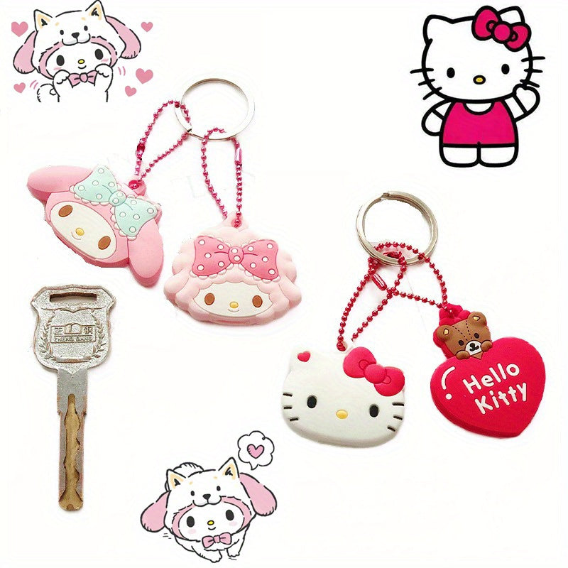 [Sanrio Kawaii Key Caps] Sanrio Key Protective Caps Set, Kawaii Silicone Key Cover, My Melody Hello Kitty Cinnamoroll Cartoon Character Shape, Portable Keychain | Bag Endorsement Key Chain Pendant Decoration, Holiday Birthday