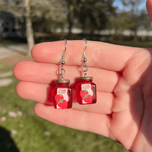 1 Pair Strawberry Jam Jar Earrings, Cute Resin Dangle Earrings for Women, Fashionable Jewelry Accessory for Daily Wear and Vacation, No Feather, Copper Ear Wires, All-Season Use