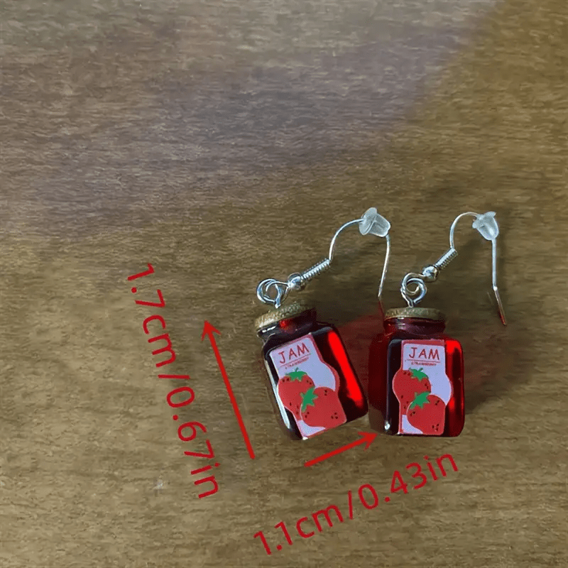 1 Pair Strawberry Jam Jar Earrings, Cute Resin Dangle Earrings for Women, Fashionable Jewelry Accessory for Daily Wear and Vacation, No Feather, Copper Ear Wires, All-Season Use
