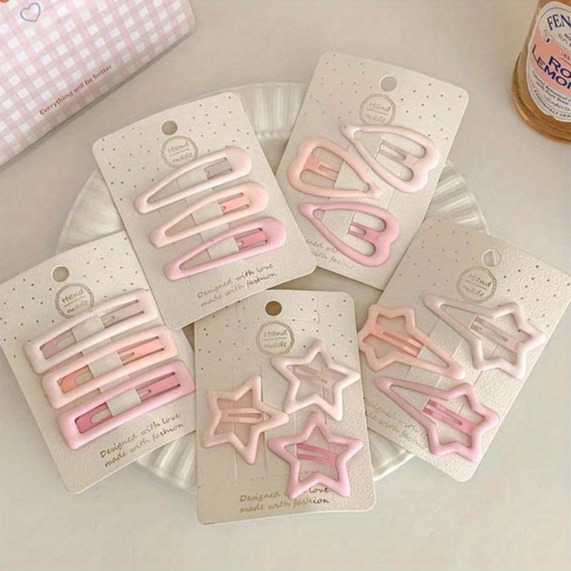 15pcs Pink Gradient Hair Clips - Elegant Metal Barrettes for Women, Heart & Star Shapes, Durable, Lightweight, Versatile Styling