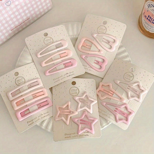15pcs Pink Gradient Hair Clips - Elegant Metal Barrettes for Women, Heart & Star Shapes, Durable, Lightweight, Versatile Styling
