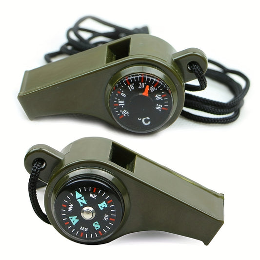 Compact 3-in-1 ABS Survival Whistle with Built-in Compass, Thermometer, and Durable Design for Camping, Hiking, Outdoor Activities & Sports Officiating (1 Piece)