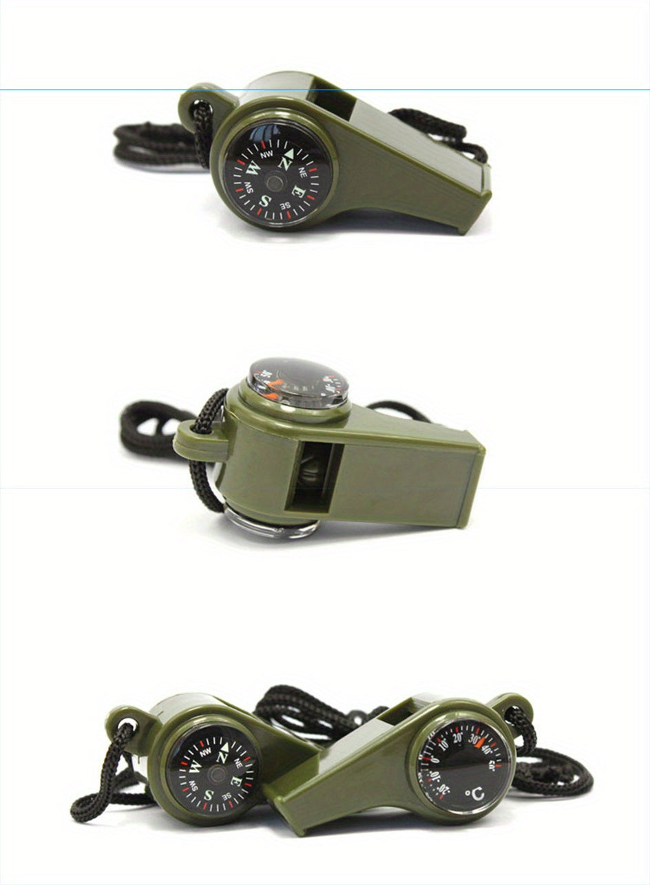 Compact 3-in-1 ABS Survival Whistle with Built-in Compass, Thermometer, and Durable Design for Camping, Hiking, Outdoor Activities & Sports Officiating (1 Piece)