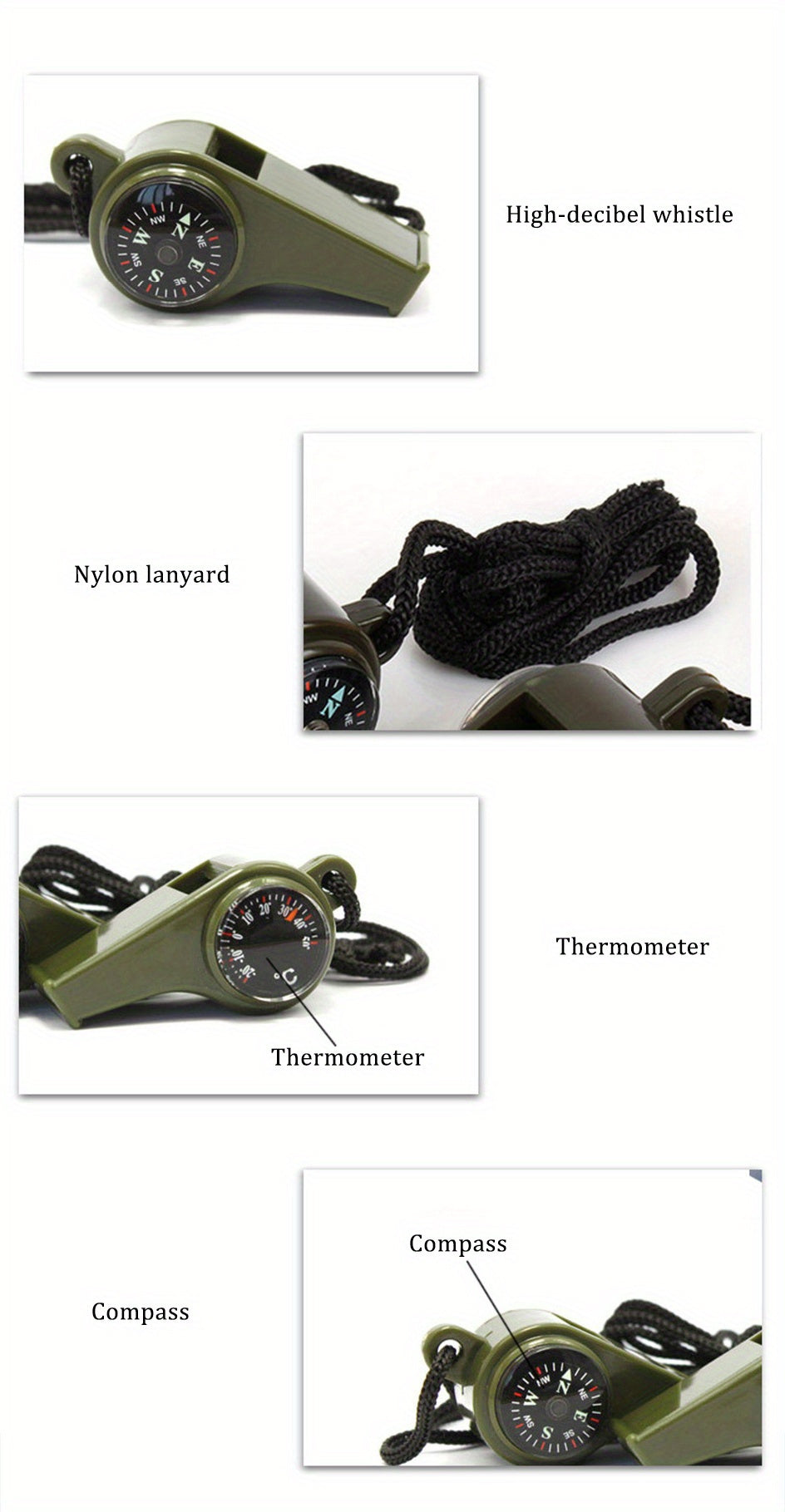 Compact 3-in-1 ABS Survival Whistle with Built-in Compass, Thermometer, and Durable Design for Camping, Hiking, Outdoor Activities & Sports Officiating (1 Piece)