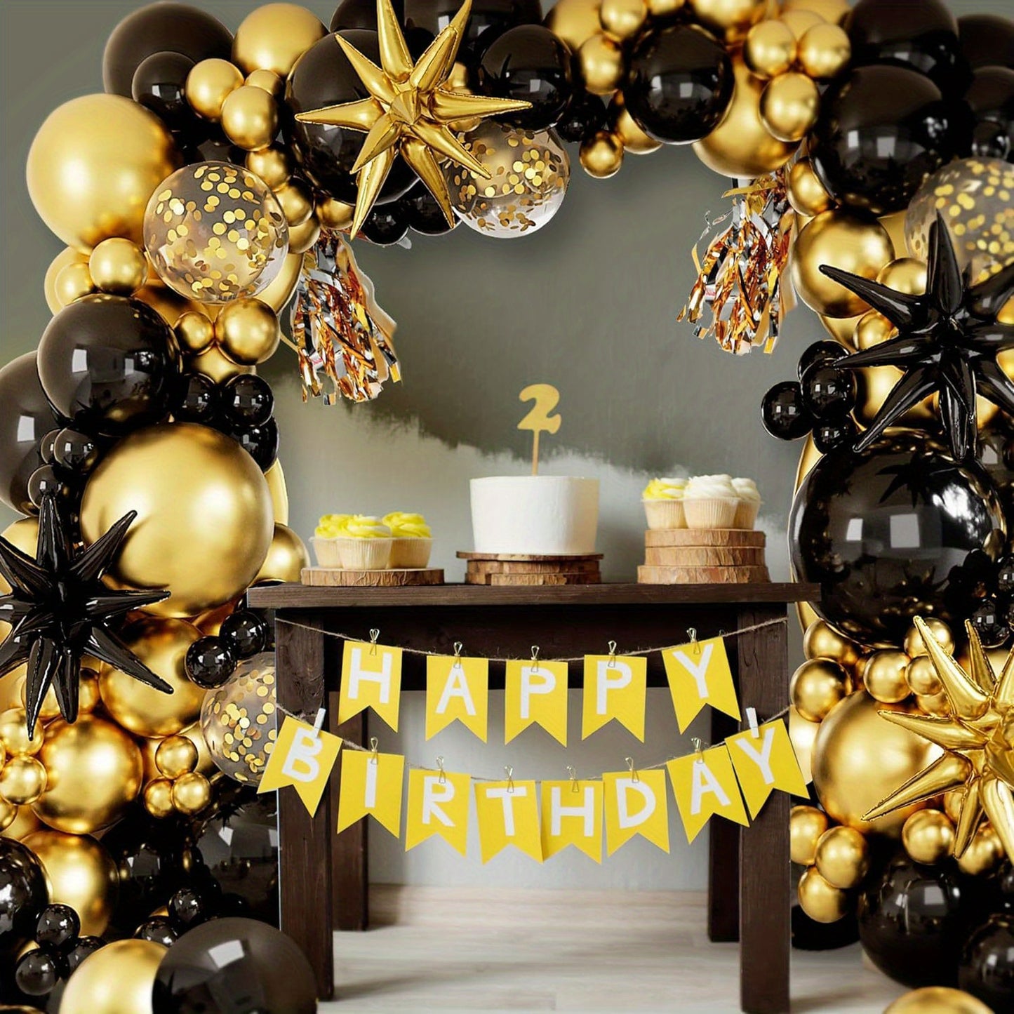 147pcs Black & Golden Balloon Arch Kit, Starburst Aluminum Film Balloons, Versatile Party Decor for Weddings, Birthdays, Anniversaries, Graduations, All Seasons Celebrations, No Electricity Needed
