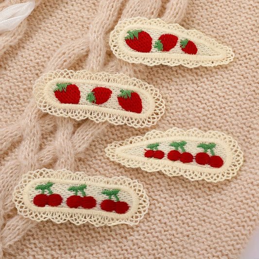 4pcs Lace Floral Vintage Hair Clips, Cute Strawberry Cherry Elliptical Retro Hair Accessories for Classmates, Gatherings, Travel, Outdoor Photography, Hair Styling