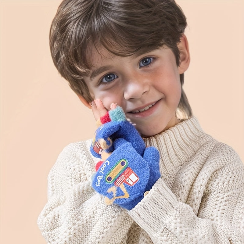 Cozy Boys' Flip-Top Fingerless Mittens