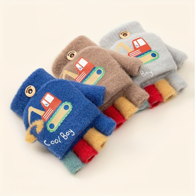 Cozy Boys' Flip-Top Fingerless Mittens