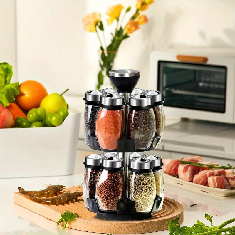 [Rotating Spice Rack Set] 6/12pcs 360° Rotating Spice Rack Set - Swivel Seasoning Organizer for Kitchen Cabinets & Countertops