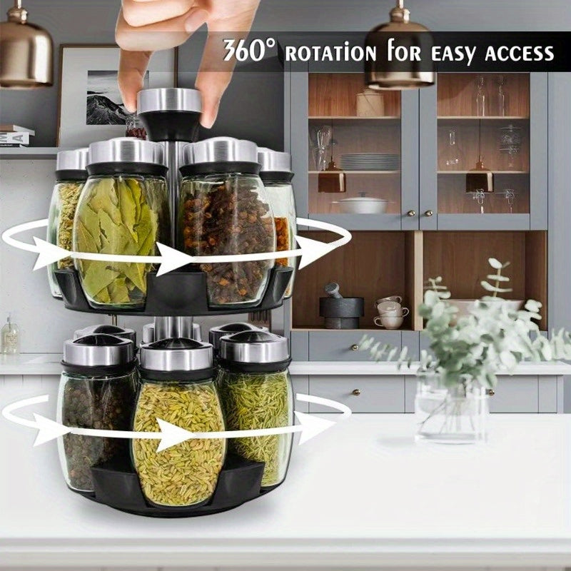 [Rotating Spice Rack Set] 6/12pcs 360° Rotating Spice Rack Set - Swivel Seasoning Organizer for Kitchen Cabinets & Countertops