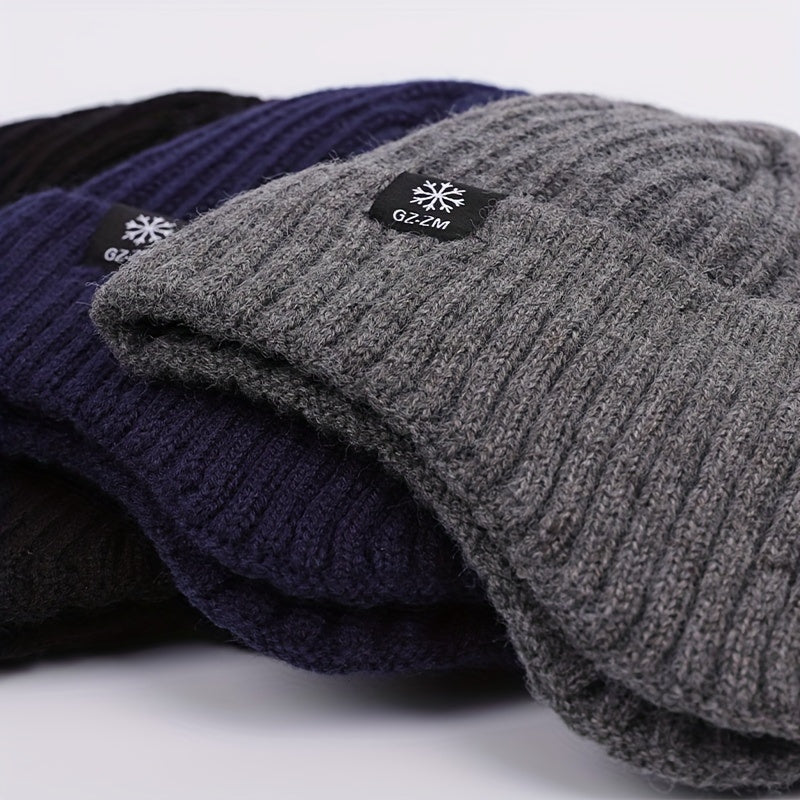 1pc Men's Thick Fleece-Lined Knit Beanie