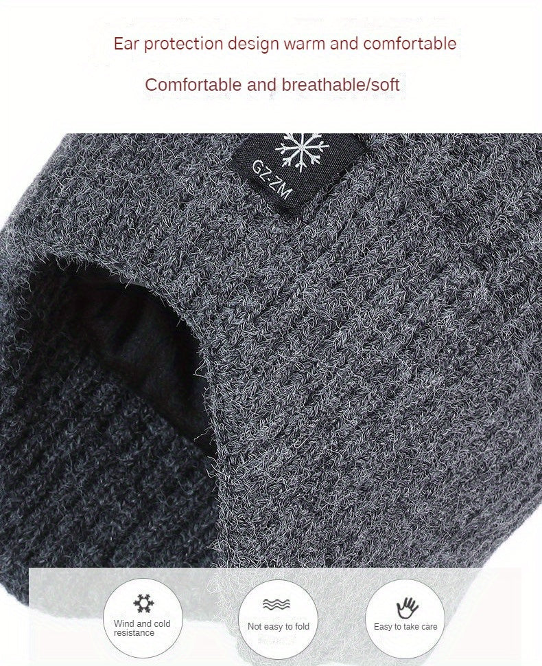1pc Men's Thick Fleece-Lined Knit Beanie