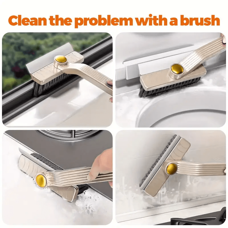 3-in-1 Multi-Purpose Tile Cleaning Brush - 360° Rotating Hard Bristle Scrubber, No Power Required, for Bathroom, Kitchen, Bedroom, Toilet, Car