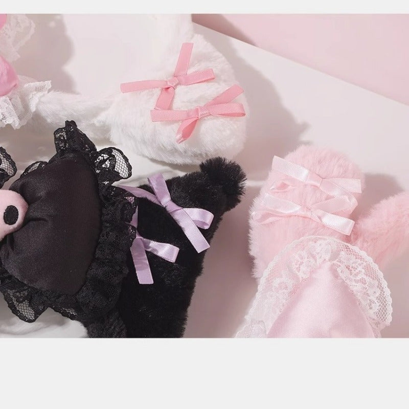 [Hello Kitty Plush Hair Accessory] Sanrio Hello Kitty & Friends Plush Bow Headband - Cute Lace Hair Accessory for Women, Perfect for Christmas
