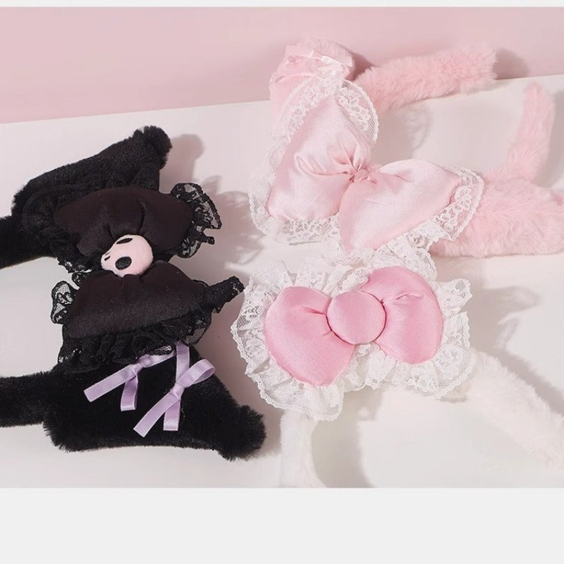 [Hello Kitty Plush Hair Accessory] Sanrio Hello Kitty & Friends Plush Bow Headband - Cute Lace Hair Accessory for Women, Perfect for Christmas