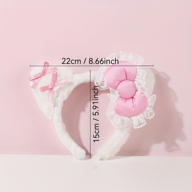 [Hello Kitty Plush Hair Accessory] Sanrio Hello Kitty & Friends Plush Bow Headband - Cute Lace Hair Accessory for Women, Perfect for Christmas
