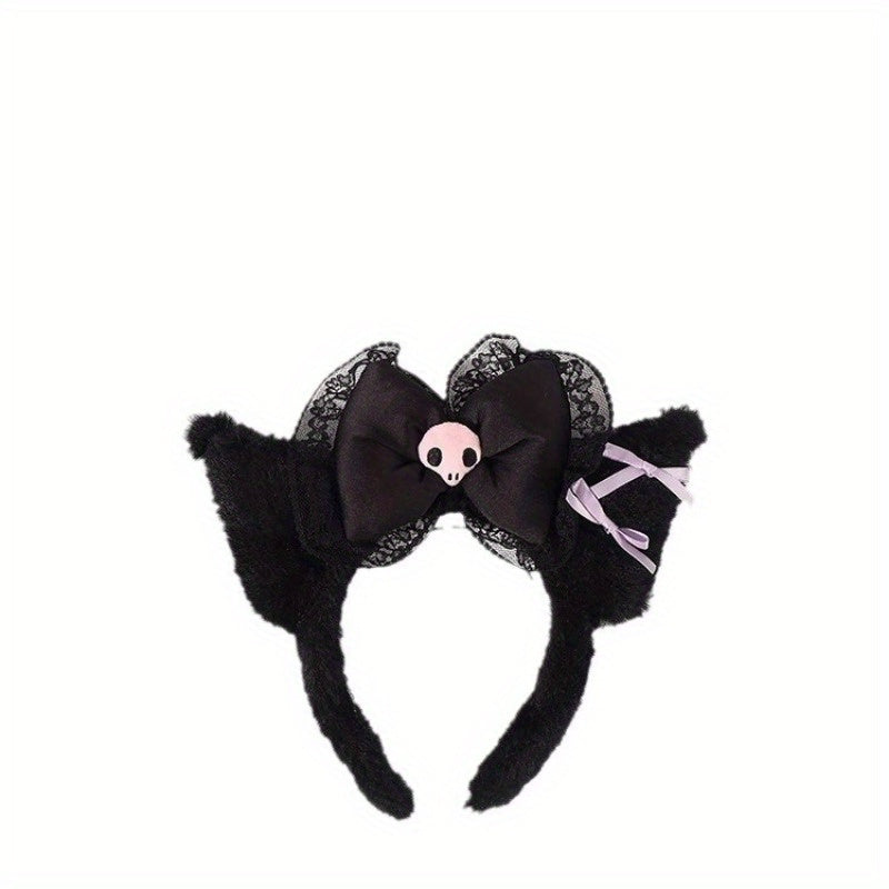 [Hello Kitty Plush Hair Accessory] Sanrio Hello Kitty & Friends Plush Bow Headband - Cute Lace Hair Accessory for Women, Perfect for Christmas