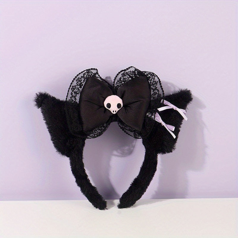 [Hello Kitty Plush Hair Accessory] Sanrio Hello Kitty & Friends Plush Bow Headband - Cute Lace Hair Accessory for Women, Perfect for Christmas