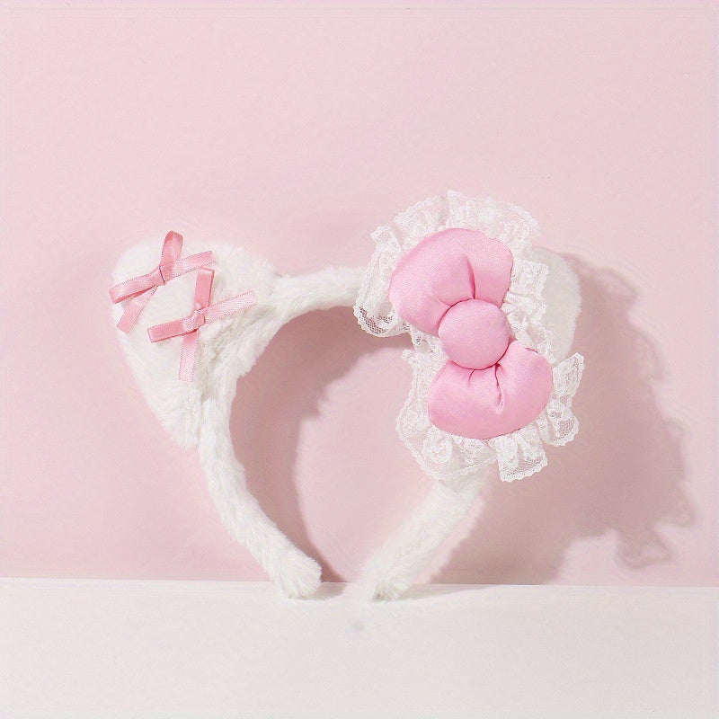 [Hello Kitty Plush Hair Accessory] Sanrio Hello Kitty & Friends Plush Bow Headband - Cute Lace Hair Accessory for Women, Perfect for Christmas