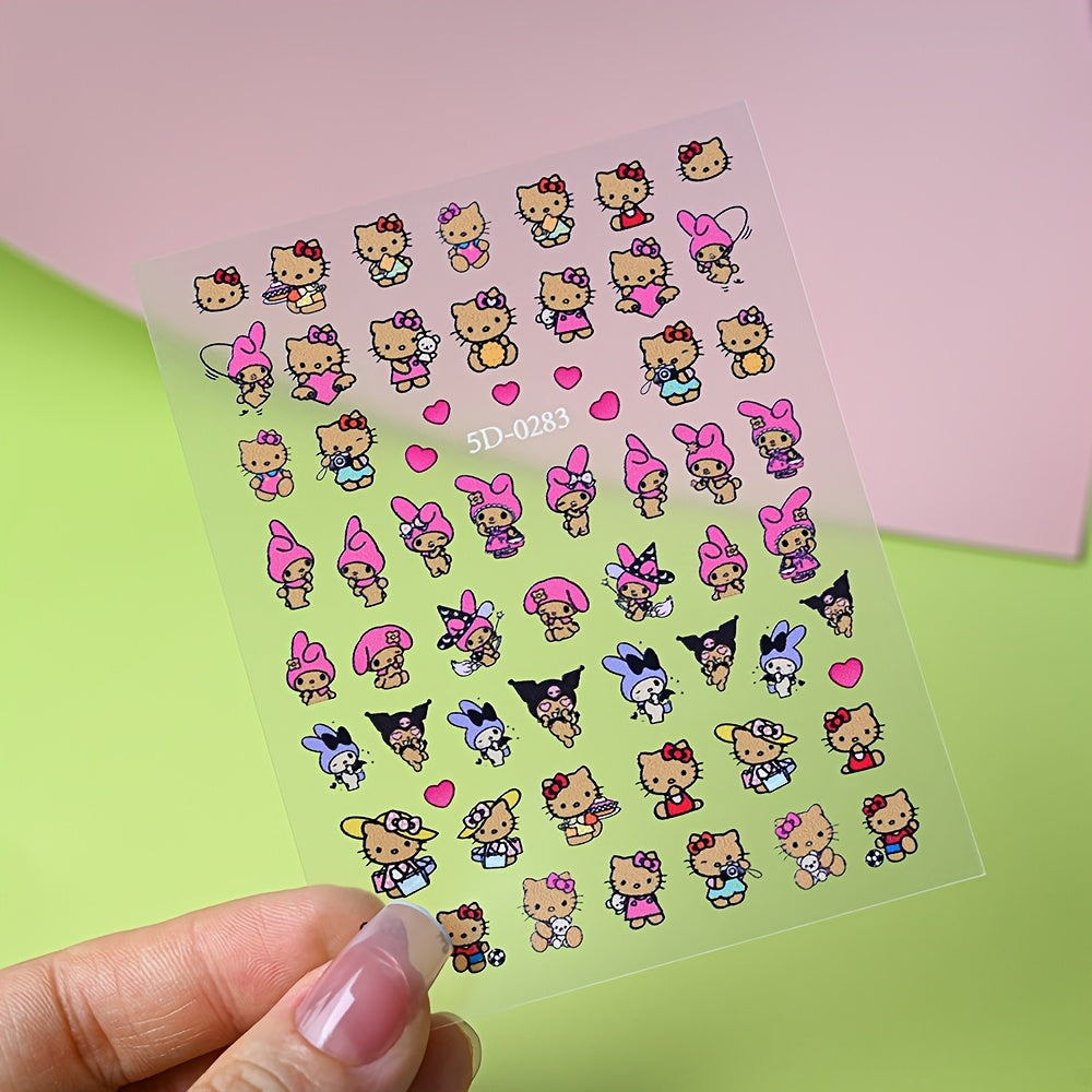 [1pc Sanrio Nail Art] Sanrio 1pc 5D Cute Cartoon Kuromi Hellokitty Melody Nail Art Sticker | Nail Decoration Decals
