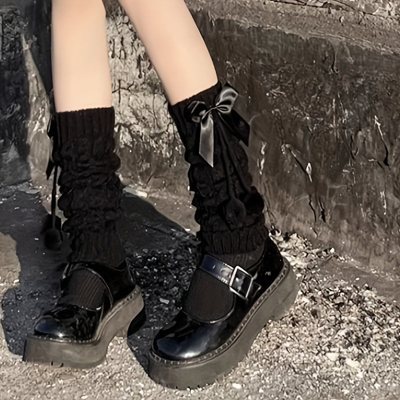 Women's & ' Plush Ball Foot Warm Knee Socks with Bow