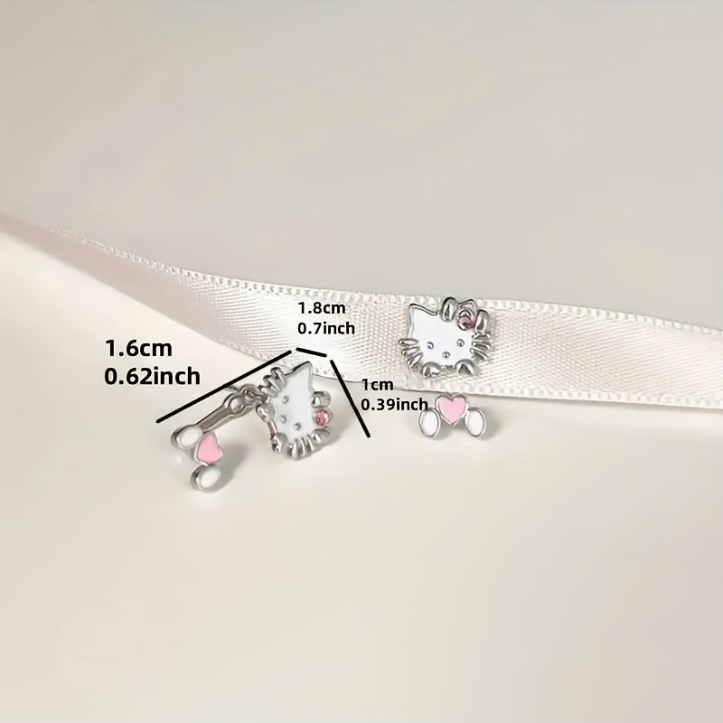 Sanrio Hello Kitty Women's Earrings - Cute Alloy Stud Earrings with Pink Bow & Accents, Lightweight Durable Jewelry for Parties, Gifts, Casual Attire