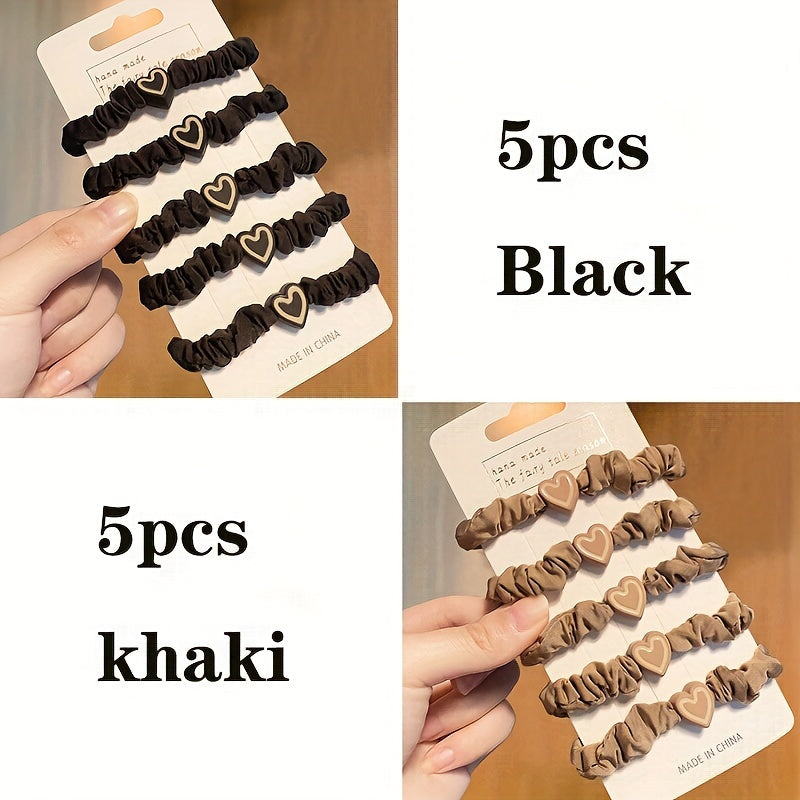 10pcs Cute Coffee Color Love Pendent Hair Rope | Elastic Rubber Hair Bands Hair Ties Bowknot Hair Accessories for Women
