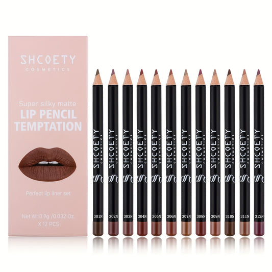 12 Colors Matte Lipstick Lip Liner Pen Set Nude Color Long-Lasting