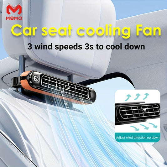 Portable Car Seat Fan - 3-Speed Adjustable Cooling - USB Powered, Leafless Design for Vehicle Comfort