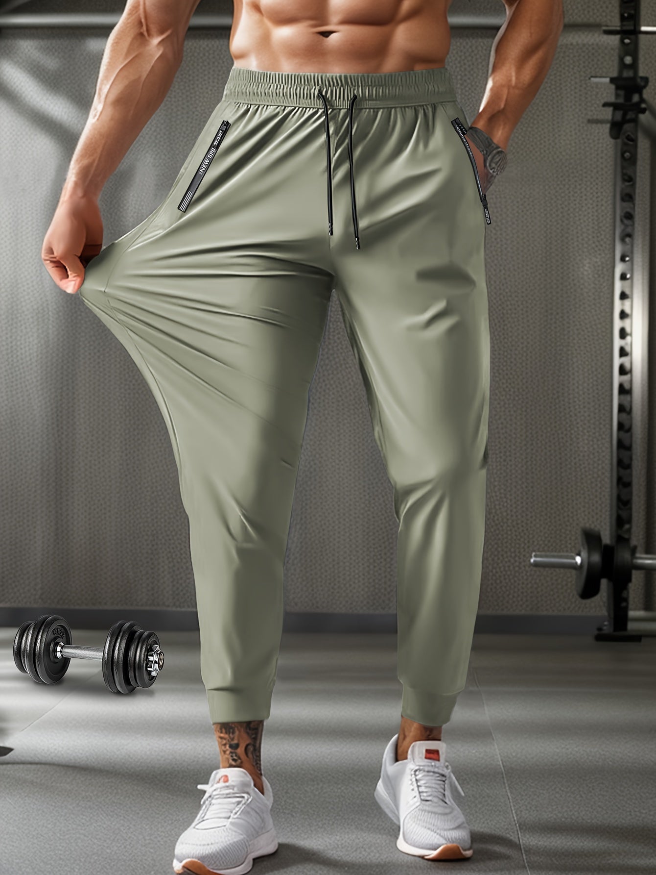 Men's Breathable Casual Sports Pants with Zipper Pockets