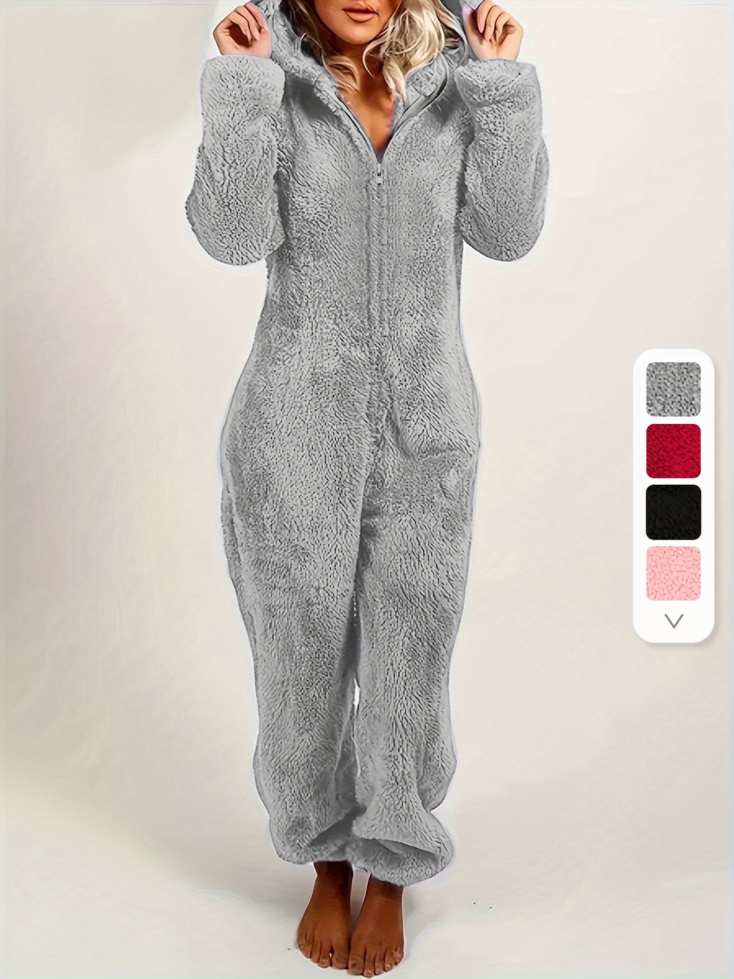 Women's Plush Fleece Pajama Jumpsuit - Hooded, Zip-Up, Easy-Care,