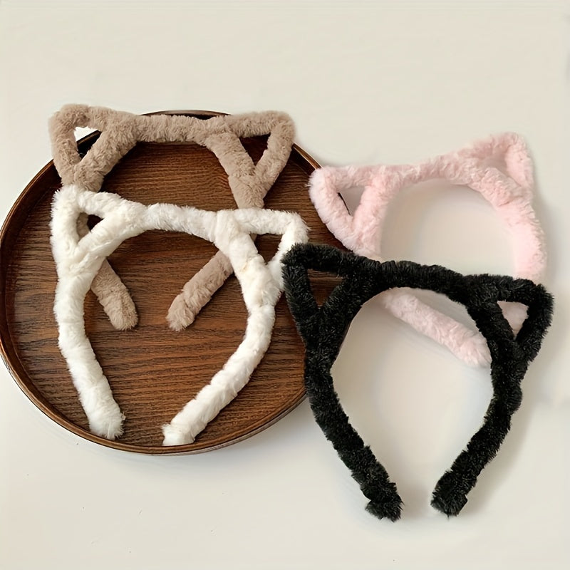 [1/4pcs Cute Cat Ears] 1/4pcs Cute Fashion Hollow Cat Ears Headband | Girl Plush Headband, Washing Face Headwear Hair Accessories