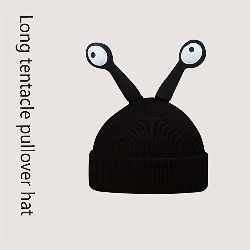 Funny Insect Anime Beanie With Ears Black Cartoon Halloween Skull Cap Thick Coldproof Warm Cuffed Beanies For Women Men Autumn & Winter
