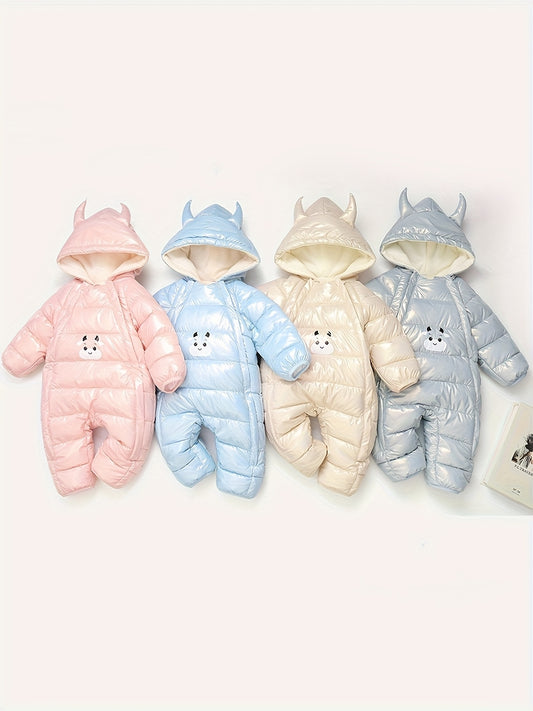 Warm Fleece-Lined Snowsuit Warm Thick Fleece-Lined Winter Snowsuit with Hood & Bear Patch.