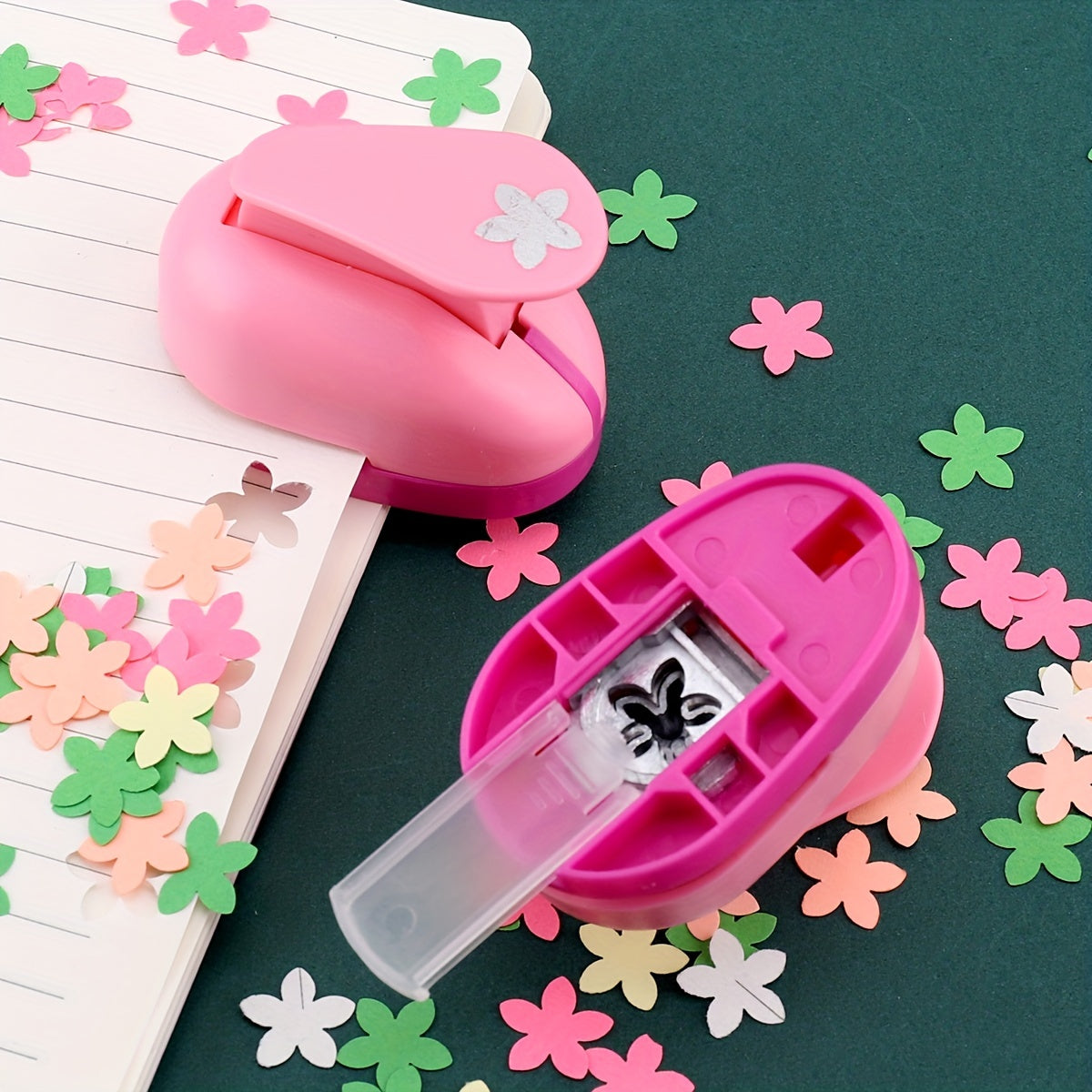 [1pc DIY Embossing] Pink 1pc DIY Embossing Machine | Educational Craft Tool with Flower & Butterfly Designs, Plastic/Metal, Ideal for Handmade Projects & School Activities for Youngsters