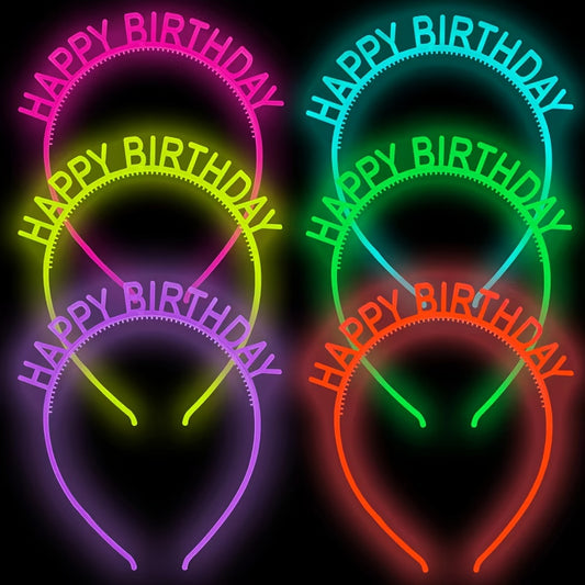 Glow-in-the-Dark Headband Glow-in-the-Dark Happy Birthday Headband | PVC Party Accessory for All Hair Types, Cute Hair Accessories